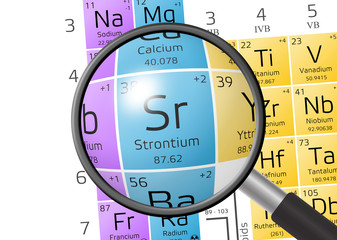 Element of Strontium with magnifying glass