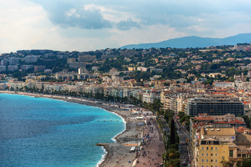 Fototapeta na wymiar Nice, France: top view of old town andPromenade des Anglais