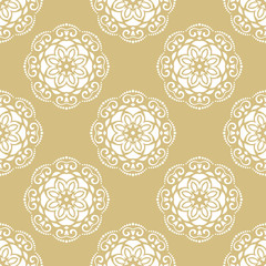 Floral vector golden and white ornament. Seamless abstract classic pattern with flowers