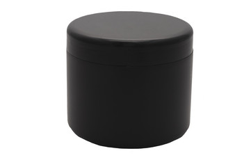 Plastic jar of black color, opaque