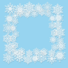 Decorative background composed of winter snowflakes. Decorative snowflakes. Winter snowflakes. Celebratory background of snowflakes.