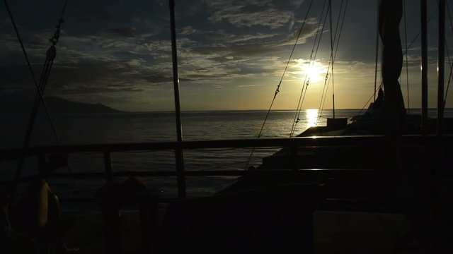 A beatiful sunset on a sailing boat.