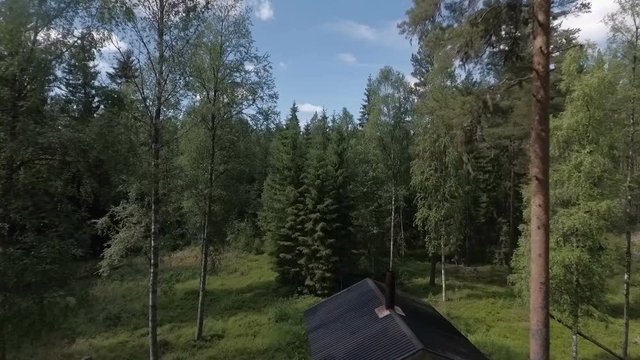 Flying through a forest in Sweden.