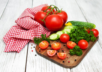 organic cucumber and tomatoes