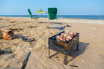 barbecues on the beach. - 123707600