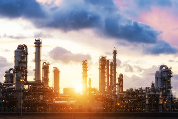 Obraz na płótnie Canvas Oil refinery at sunset in Rotterdam, Netherlands.
