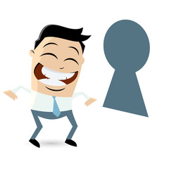 funny businessman looking through keyhole