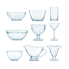 collection of glassware on a white background