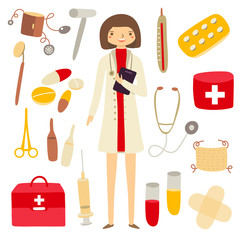 Hand drawn flat style woman doctor
