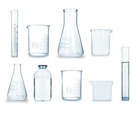 collection of medical glass on a white background