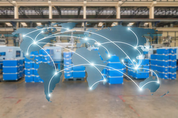 World international map connection connect network with blurred