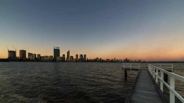Time Lapse - Sunset at Perth City, Western Australia. A view from a jetty at Swan River.