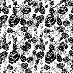 Beautiful seamless floral pattern. Black and white pattern with roses. Vector clip art.