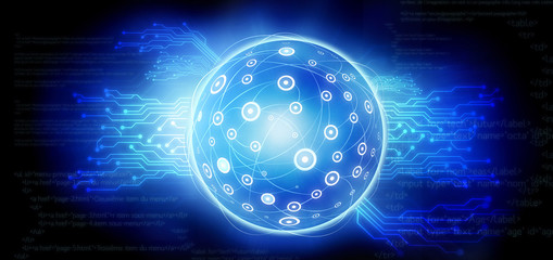 Global network connection system on an abstract blue background