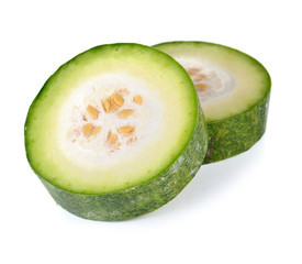 Slices of wax gourd on white background