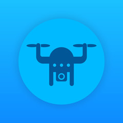 Drone icon, aerial footage, copter with camera