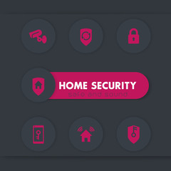 Home security icons, cctv, shield, key, lock, house security mobile app