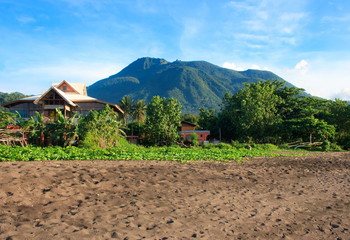 Volcano of mountain tropical island and resort. Philippine paradise. Camiguin