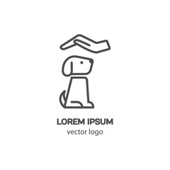 Line style logotype template with a dog. Isolated on background and easy to use. Homeless animals. Clean and minimalistic symbol. concept of charity.