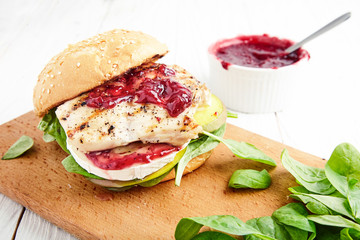 Chicken Burger with apple, cheese and jam