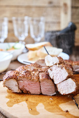 Skewered meat or shish kebabs of pork in marinade