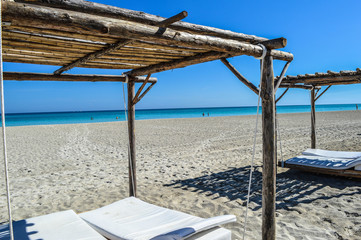 Beds on the beach in Varadero, Cuba
