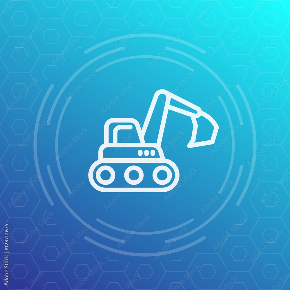 Wall mural excavator linear icon, vector illustration