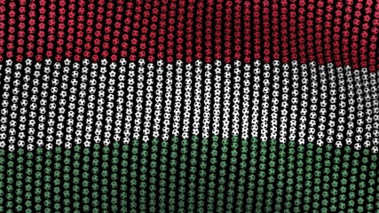Flag of Hungary, consisting of many balls fluttering in the wind, on a black background. 3D illustration.
