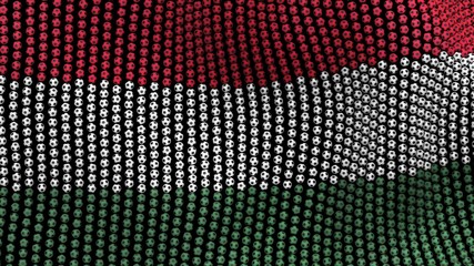 Flag of Hungary, consisting of many balls fluttering in the wind, on a black background. 3D illustration.