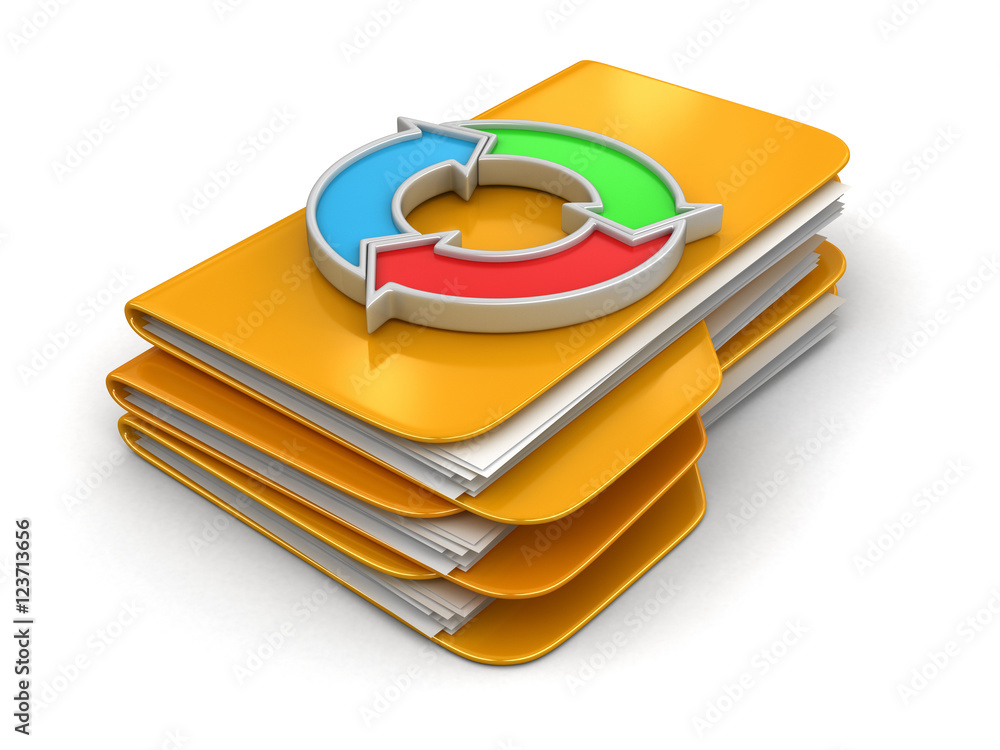 Poster folders and files with circular graph. image with clipping path