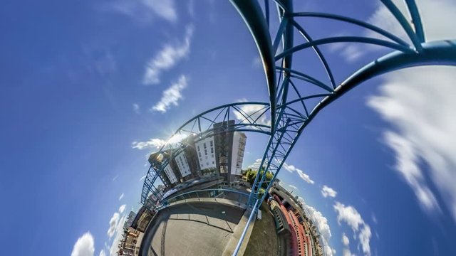 Little Tiny Planet 360 Degree Southern Railway Station Kiev Sights Passenger Trains and Platforms Metal Towers People at the Station Sunny Day Tourism
