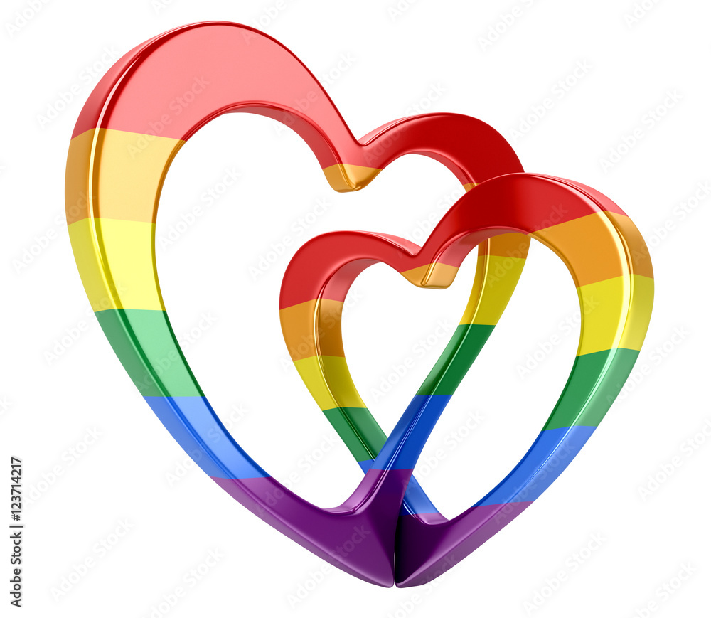 Aufkleber two bound color hearts. image with clipping path