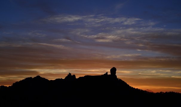 Colorful sky at sunset, Roque Nublo, Gran canaria, Canary islands
