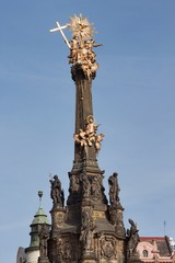 Detail of baroque Column in Olomouc. Classical Baroque artwork. Detail of sculptures.
