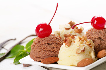 Cocoa and vanilla ice cream dessert