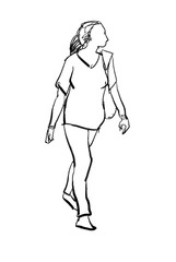 woman walking marker sketch isolated