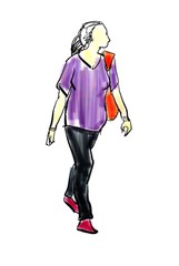 woman walking marker sketch isolated