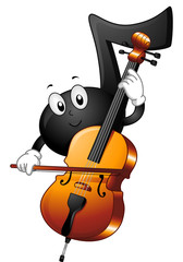 Music Note Mascot Playing Cello