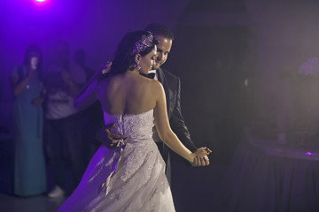 The brides  dancing on the dancefloor