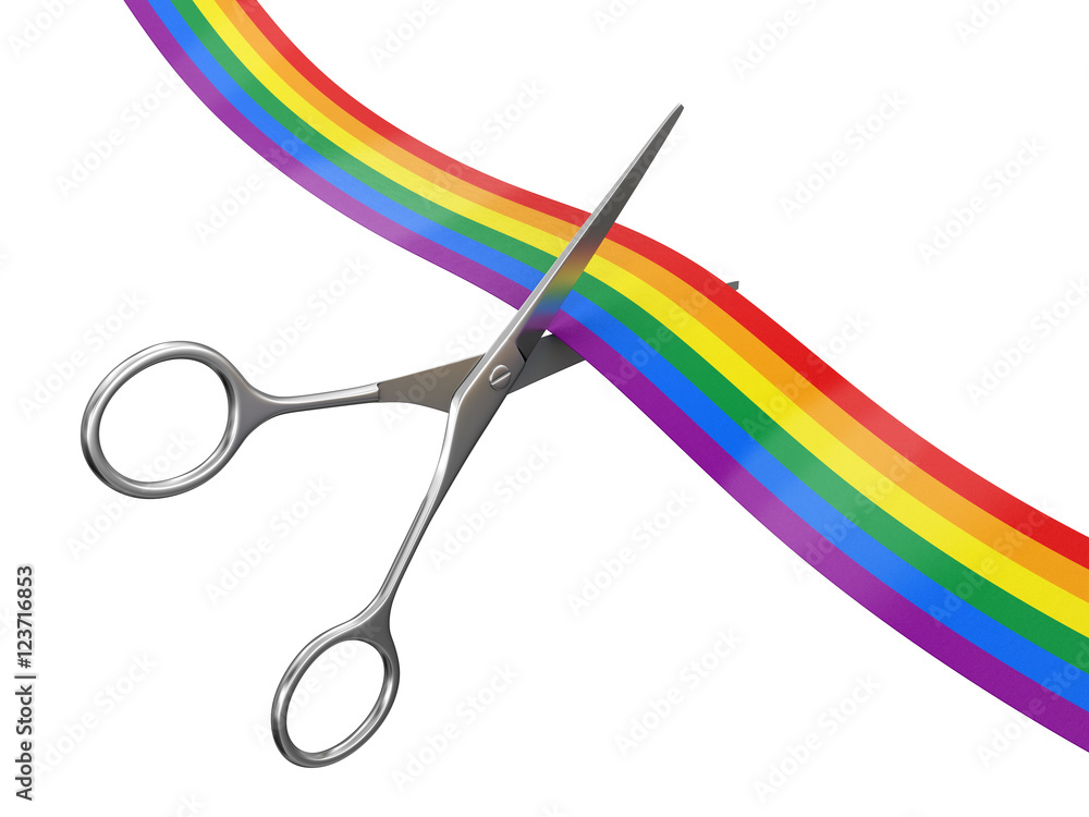 Poster scissors and color ribbon. image with clipping path