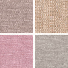 Set of four textile textures on white background 
