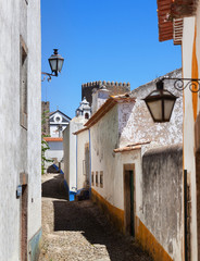 Empty Street in Medieval Obidos, Portugal