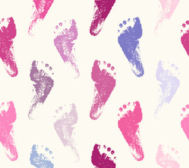 Vector seamless pattern with human foot prints