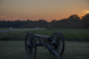 Sunset over a Civil War cannon at Chancellorsville Battlefield