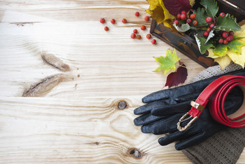 Women's accessories on a wooden surface
