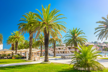 Fototapeta na wymiar Mediterranean promenade Trogir. / View at promenade in ancient town Trogir, Croatia Europe.
