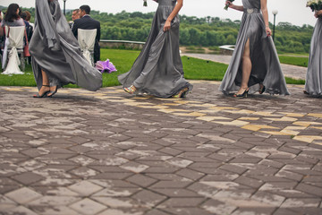 Naklejka premium The bridesmaids go on the wedding ceremony