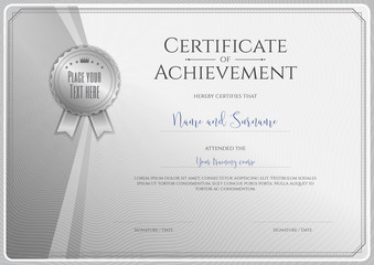 Certificate template for achievement, appreciation or completion in silver theme