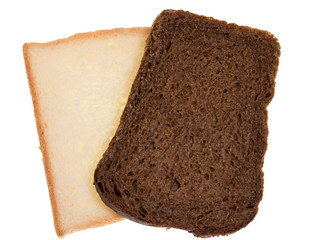 piece black and white bread on a white background