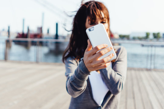 Young Beautiful Woman Taking a Selfie in New York City